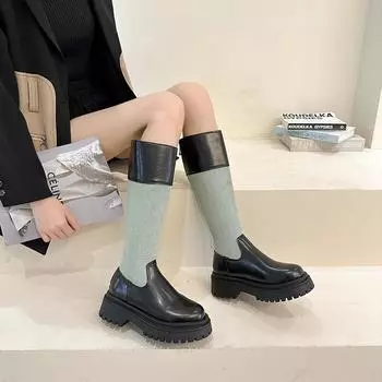 Новые женские ботинки на плоской подошве, зимняя обувь, цветные, с круглым носком, на молнии, выше колена, базовый стиль для женщин, Zapatos 35