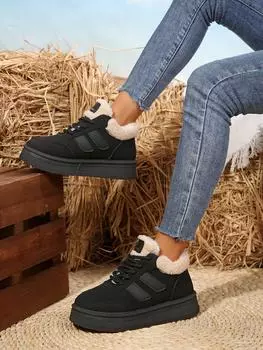 Новые женские ботинки, повседневные туфли на плоской подошве, зимние плюшевые замшевые теплые кожаные туфли, зимняя обувь для прогулок на открытом воздухе, нескользящая обувь 36