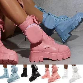 Новые женские ботинки с карманами, женские ботильоны на шнуровке, женские армейские ботинки на массивном каблуке, короткие ботинки на молнии, женская обувь на платформе 41 белый