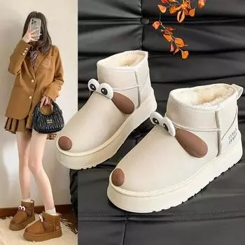 Новые женские ботинки с рукавами, противоскользящие, с круглым носком, сохраняющие тепло, средняя платформа, легкие, зимние, для активного отдыха, удобные 35 темно-коричневого