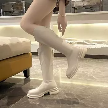 Новые женские ботинки средней длины на осень-зиму со шнуровкой и молнией Botas Mujer, женские ботинки на танкетке с толстым каблуком, высокие сапоги до колена 35 бежевый