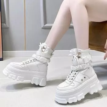 Новые женские ботинки в британском стиле, высокие короткие ботинки на толстой подошве, красивые, модные, крутые, повседневные, универсальные, мотоциклетные ботинки, женская обувь 34 белый
