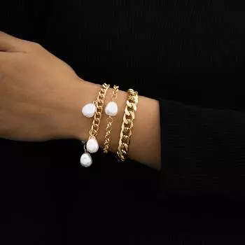 Новые женские браслеты хип-хоп простая металлическая алюминиевая цепочка из трех частей браслет в стиле панк искусственный жемчуг Европа Америка ювелирные изделия