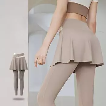 Новые женские брюки для фитнеса и бега, подходящие по цвету, с высокой талией и имитацией бедер, состоящие из двух частей для йоги S хаки