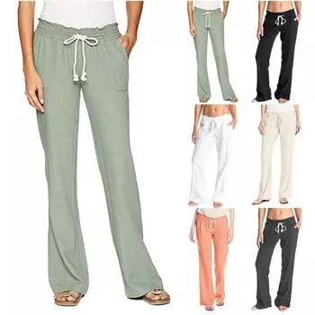 Новые женские брюки из мягкого хлопка и льна, удобные и дышащие, однотонные свободные повседневные широкие брюки 3XL белый