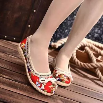 Новые женские быстросохнущие туфли из хлопчатобумажной ткани ручной работы, с круглым носком и на низком каблуке. Size 40