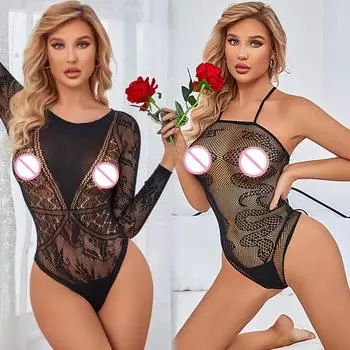 Новые женские цельные боди-костюмы, сексуальный сетчатый прозрачный облегающий костюм, эротический сетчатый ажурный прозрачный комбинезон XXS
