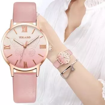 Новые женские часы, бестселлеры, модные креативные 3D циферблаты с бабочкой, кварцевые наручные часы, повседневные часы с кожаным ремешком