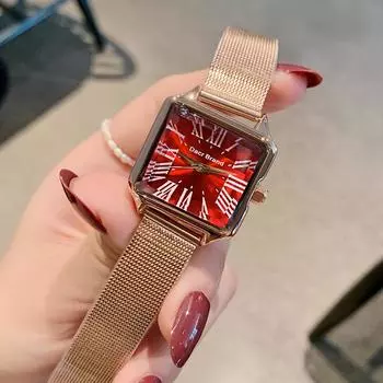 Новые женские часы квадратные темпераментные кварцевые женские простые римские весы маленькие квадратные часы с сеткой и цепочкой для женщин