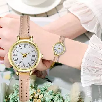 Новые женские часы, кварцевые часы, римские весы, кожаные полоски, повседневные, маленькие, универсальные, модные женские часы коричневый
