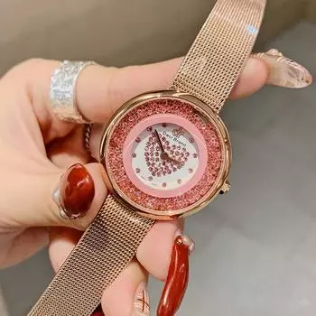 Новые женские часы, модные женские кварцевые часы, циферблат Quicksand Crystal, сетчатая цепочка, женские часы