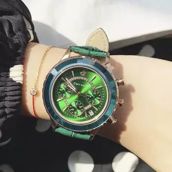 Новые женские часы с большим циферблатом и тремя глазами, модные кожаные часы, женские водонепроницаемые кварцевые часы