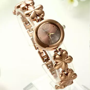Новые женские часы, женские кварцевые аналоговые наручные часы, розовое золото, цветочный браслет, часы розового золота