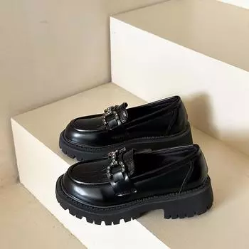 Новые женские черные кожаные туфли в японском стиле, корейская мода, свадебные кожаные туфли на высокой подошве, повседневные кожаные туфли 35