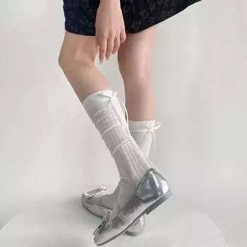 Новые женские чулки с бантом, милые гольфы для девочек, женские чулки в балетном стиле, однотонные черные, белые длинные носки, чулки Tube socks