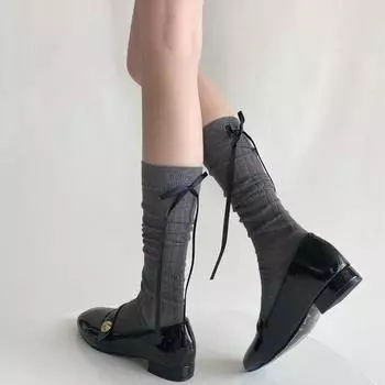 Новые женские чулки с бантом, милые гольфы для девочек, женские чулки в балетном стиле, однотонные черные, белые длинные носки, чулки Tube socks