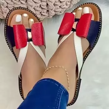Новые женские цветные тапочки на плоской подошве, сандалии с бантом, женские летние мягкие и удобные модные повседневные пляжные уличные женские тапочки 43 красный
