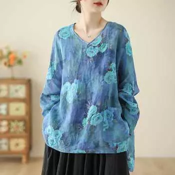 Новые женские дышащие футболки свободного кроя из рами с V-образным вырезом, весна/лето, новый ленивый стиль L