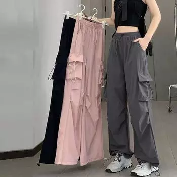 Новые женские джоггеры, летние спортивные брюки в стиле леди, легкие брюки с высокой талией, женские повседневные мешковатые брюки-карго S чёрный