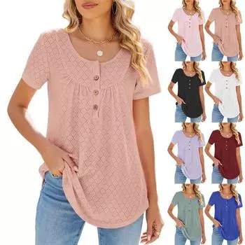 Новые женские футболки с круглым вырезом, женские повседневные мягкие тонкие однотонные летние свободные дышащие топы с короткими рукавами S чёрный