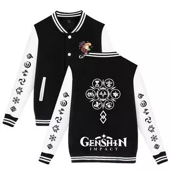 Новые женские и мужские куртки, куртка-бомбер Genshin Impact, бейсбольная куртка в стиле аниме, верхняя одежда в стиле хип-хоп для пар из колледжа, одежда на заказ XS чёрный