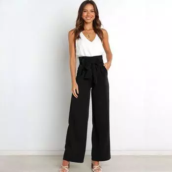 Новые женские классические брюки для работы в Европе и США, повседневные широкие брюки с поясом, темпераментные пригородные брюки S
