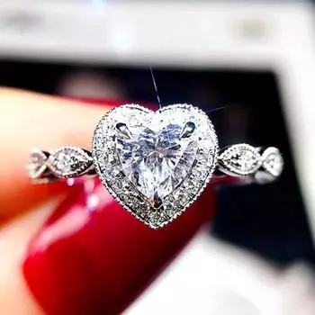 Новые женские кольца с бриллиантовым сердечком и фианитом, романтический подарок на годовщину, высокое качество, эффектные ювелирные изделия 6