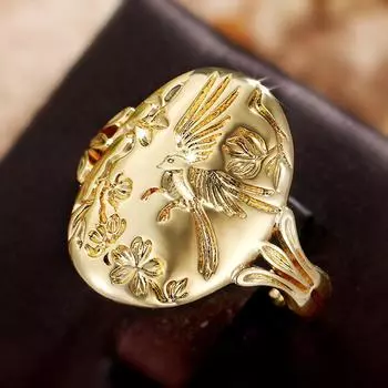 Новые женские кольца золотого цвета с гравировкой цветов и птиц для вечеринки, кольцо ручной работы, индивидуальное женское заявление, ювелирное изделие, подарок 9
