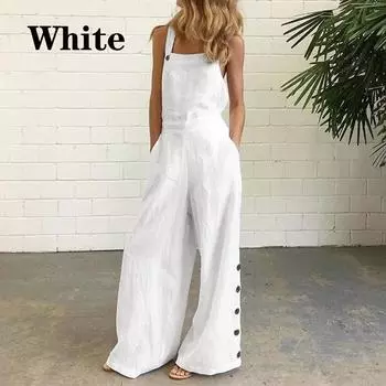 Новые женские комбинезоны из чистого хлопка без рукавов с квадратным вырезом и широкими штанинами S темно-синий