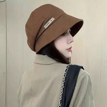 Новые женские корейские простые восьмиугольные шляпы с буквенным принтом, теплые солнцезащитные кепки, универсальные уличные кепки-ведра, модная повседневная шляпа One Size56-58cm чёрный