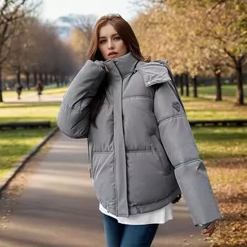 Новые женские короткие свободные хлебные изделия и хлопчатобумажные изделия, зимняя модная одежда с капюшоном из утолщенного хлопка, чтобы согреться M