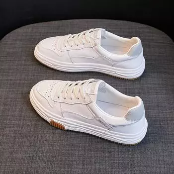 Новые женские кожаные белые туфли. Женская обувь. Универсальные базовые белые туфли на плоской подошве. Весенние туфли для студентов. 35