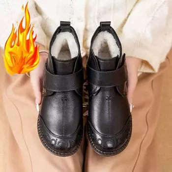 Новые женские кожаные ботильоны с толстой подошвой, плюшевые туфли, женская зимняя теплая обувь, модная классная обувь, размер 35-41 35 коричневый