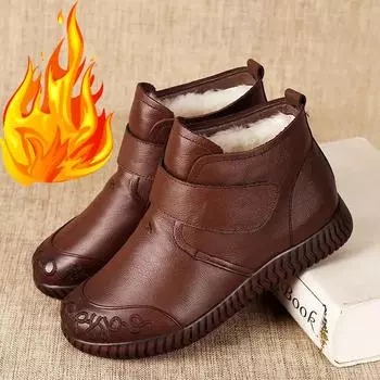 Новые женские кожаные меховые ботинки на толстой подошве, плюшевые туфли, женские зимние теплые меховые ботинки, женская модная обувь 35 коричневый