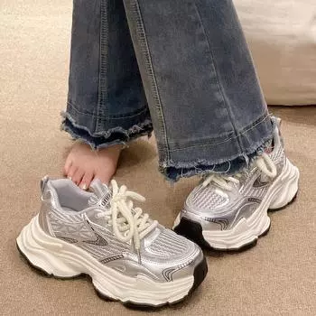 Новые женские кроссовки для бега, повседневная обувь на толстой подошве с круглым носком, кроссовки в стиле ретро с дышащей сеткой, повседневная обувь, размер 35-40 35 красный