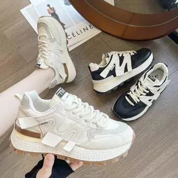 Новые женские кроссовки из искусственной кожи белого цвета для повседневной носки, кроссовки из вулканизированной кожи с толстой подошвой, спортивная обувь для ходьбы, беговые туфли на платформе, туфли на плоской подошве 38