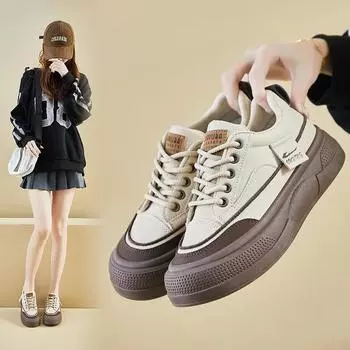 Новые женские кроссовки из искусственной кожи весна-осень на платформе, женская повседневная обувь, удобные туфли на плоской подошве Zapatos 2025 35 бежевый