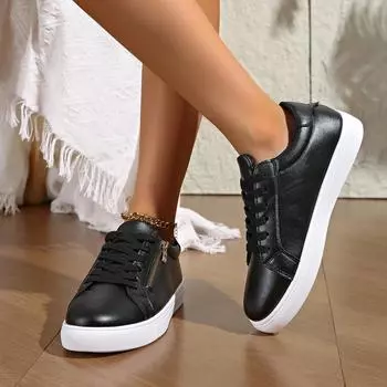 Новые женские кроссовки на молнии, повседневная обувь, высококачественные женские туфли на плоской подошве, весна-осень, низкие лоферы, белые туфли для девочек, женская обувь 36 чёрный