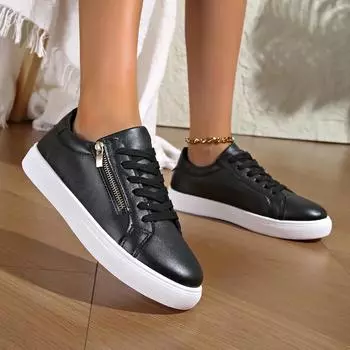Новые женские кроссовки на молнии, повседневная обувь, высококачественные женские туфли на плоской подошве, весна-осень, низкие лоферы, белые туфли для девочек, женская обувь 36 чёрный