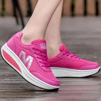 Новые женские кроссовки, сетчатые туфли-качалки, женские сетчатые туфли, туфли на платформе на толстой подошве, дышащие удобные туфли 35 чёрный