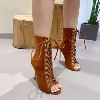 Новые женские крутые ботинки, тонкие каблуки, туфли с заостренным ртом, на шнуровке для сценического шоу, банкета, высокие каблуки, женские ботинки 35