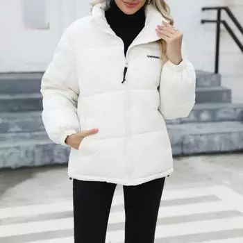 Новые женские куртки с воротником-стойкой и длинными рукавами и карманами 2024 года, модные теплые пальто на осень-зиму S серый