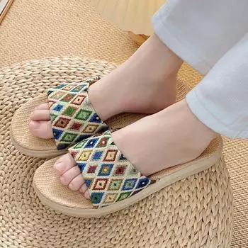 Новые женские льняные тапочки с толстой подошвой и противоскользящим покрытием 35 зелёный