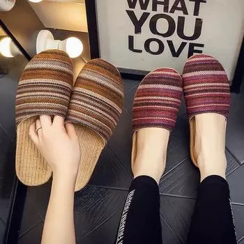 Новые женские льняные тапочки с закрытым носком в стиле ретро 35 бордовый