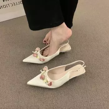 Новые женские летние босоножки в китайском стиле с цветочным принтом и сумкой на голове, стиль феи, темпераментные белые туфли на высоком каблуке с острым носком и одинарными каблуками для женщин 35 розовый