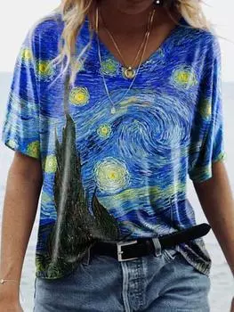 Новые женские летние футболки с графическим рисунком в стиле Харадзюку, топы с 3D принтом, футболка, женский пуловер с v-образным вырезом и короткими рукавами, уличная футболка с бабочкой S