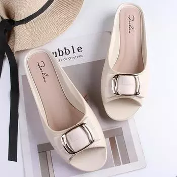 Новые женские летние полутапочки, модные повседневные повседневные сандалии на толстом каблуке с квадратной пряжкой, женские повседневные сандалии на плоской подошве 36-37