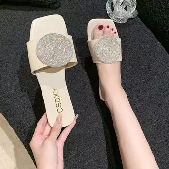 Новые женские летние сандалии на плоской подошве, большие размеры, однотонные женские повседневные тапочки на плоской подошве с круглой пряжкой, женская модная пляжная обувь 35 чёрный