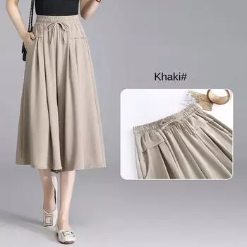 Новые женские летние широкие брюки на три четверти, суперпопулярные тонкие повседневные свободные юбки с высокой талией M чёрный