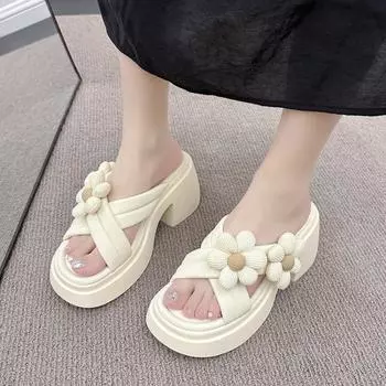 Новые женские летние тапочки, сандалии для бега, толстый каблук, открытый носок, удобная обувь, модная женская обувь 35